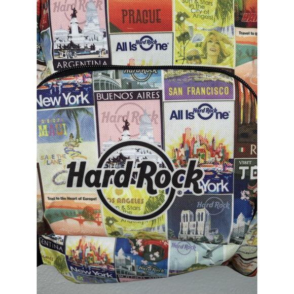 HARD ROCK CAFE PACKABLE‎ POSTCARD BACKPACK Soft Shell Backpack Multicolor Pocket - Picture 2 of 11